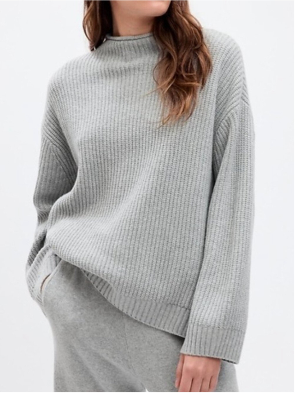 GAP Cashsoft Funnel Neck Oversized Sweater Grey Small Ribbed Knit Minimalist